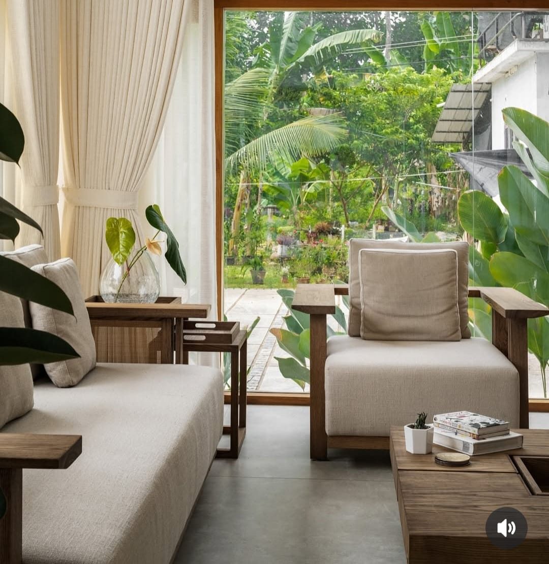 Handcrafted teak sofa in a Wood Palace living room